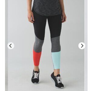 Lululemon Pedal To The Medal 7/8 Tight Black / Alarming / Tranquil Blue Size 4